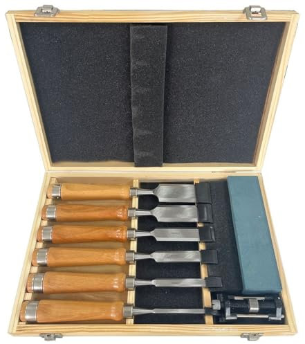 Mxxephemer Wood Chisel Set 6 Pieces Woodworking Chisels 6mm to 38mm Firmer Chisel Set Woodworking Hand Tools Mortise Chisel Set Sharpening Stone and Storage Case(8pcs Set) (6pcs Set)