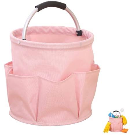 Cleaning Caddy with Handle, Pink Cleaning Caddy, Foldable Cleaning Bag for Garden Small Tools Bag, Multi pocket Craft Universal Cleaning Storage Bag for Indoor and Outdoor