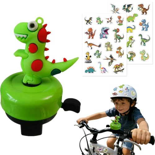 LEPGUYO Timbre Bicicleta Infantil Dinosaurio Verde con 2 Pegatinas - Bocina Bicicleta para Niño Niña Adulto, Apto para Bici Scooter Patinete