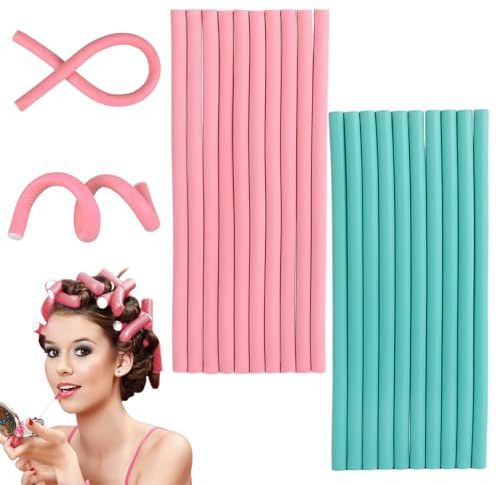 HUZNA Bigodini per Capelli,20 Pezzi Rulli Flessibili in Schiuma, Lungo Flessibili Arricciacapelli Senza Calore,Bigodini Leggeri Piegati,Bigodini Morbidi per Dormire per Capelli Medi Lunghi