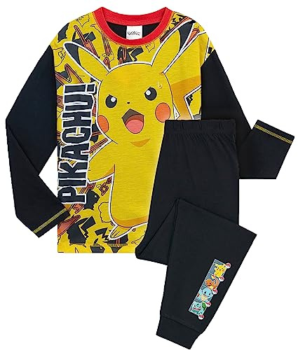 Pokemon Ensembles de Pyjama Garçon et Ado Set Long PJs Doux et Respirant Pyjama Pikachu Enfant Loungewear Cadeau Anime Cadeau Garçon (11-12 Ans, Noir/Jaune)