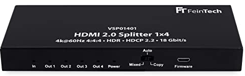 FeinTech VSP01401 HDMI 2.0 Splitter 1 auf 4 Verteiler Ultra-HD 4K@60Hz YUV 4:4:4 HDR HDCP 2.2 EDID 18 Gbps