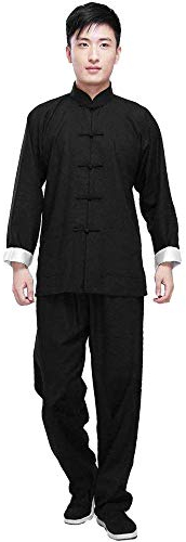 G-LIKE Kung Fu Herren Anzug - Traditionelle Chinesische Kampfkunst Tai Chi Qigong Wing Chun Shaolin Wushu Lange Ärmel Training Freizeit Kleidung Uniform Jacke Hose (Schwarz, S)