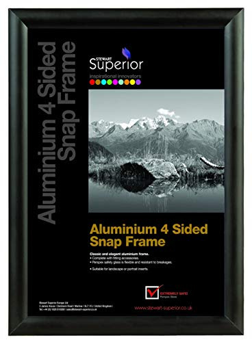 SECO Stewart Superior 30 x 40 Aluminium 4 Sided 25mm Front Loading Picture/Poster Snap Frame - Black