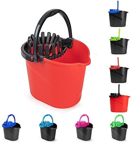 plastific Cubo de plástico Resistente y Duradero con asa de Transporte - Cubo de trapeador eléctrico, Limpieza fácil con trapeador Adecuado para el hogar (14L - Cubo de fregona Drenaje fácil Rojo)