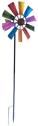 Baoblaze Moulin à Vent avec Piquet de Jardin en métal Sculptures cinétiques d'extérieur Moulin à Vent Rouge Bleu Blanc pour pelouse, terrasse, terrasse et, Coloré