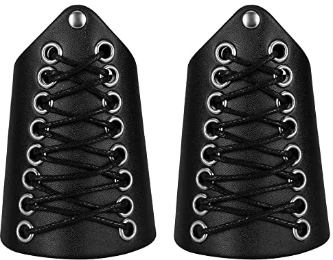 Thajaling 2 Pieces Medieval Archery, Viking Cuffs LARP, Wide Leather Vintage Bracers, Handcrafted Leather Armguards (Black)