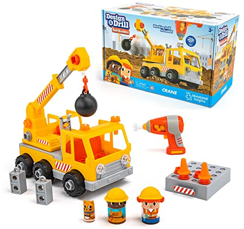 Learning Resources Design & Drill Schrauberkumpel Kran, Spielzeug zum Auseinanderbauen, mit elektrischem Spielzeugbohrer, MINT-Spielzeug für die Vorschule, für Jungen und Mädchen ab 3 Jahren