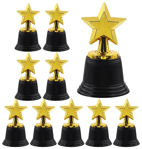 Keadic 10 Pack Gold Star Award Trophies 4.5 Inch Plastic Trophy Cups Kids Party Prizes for Football Baseball School Competitions & Party Favours