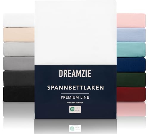 Dreamzie - Spannbettlaken 160x200cm | Mikrofaser Weich – Für Dicke Matratzen – Oeko-Tex | Komfort, Atmungsaktivität, Pflegeleicht – Weiß