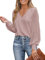 Cupshe Blouse chic et élégante pour femme, avec col en V, dentelle festonnée, manches longues en dentelle, poignets avec manchette, blanc, rose, XL