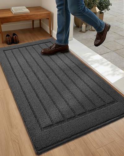 Color&Geometry Felpudo Entrada Casa - Absorbente y Antideslizante, Alfombra Entrada Lavable a Máquina, Elimina fácilmente el Barro y el Agua de Lluvia del Calzado (50x90cm, Gris)