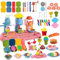 JONRRYIN Knete Zubehör Knete Dough Set für Kinder, 47 Stück Spielteig-Set mit 10 Modelliermasse, Nudel Eiscreme Spielset mit Knetwerkzeug, Spielzeug Geschenk Spielen mädchen Junge 2-10 Jahre (Pig)