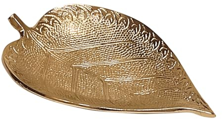 ROCKING GIFTS Plato Pequeño Centro de Mesa Forma Hoja Dorada, Bandeja Vaciabolsillos de Metal Dorado Decorativo para Entrada, Comedor, 13 cm
