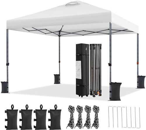 Yaheetech 3x3m Faltpavillon Pavillon Wasserdicht Stabil, Höhenverstellbar Faltbar Pop-Up Faltzelt, UV-Schutz 50+ Campingpavillon Partyzelt inkl.Tasche & 4 Sandsäcke für Garten Camping, Weiß