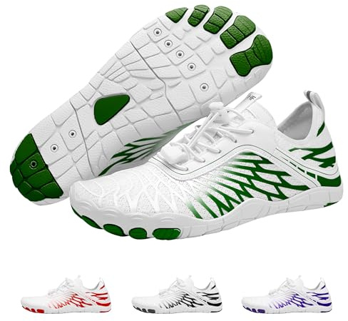 Hike Footwear HF Signature Healthy & Non-Slip Breathable Barefoot Shoes, Flexible Lightweight Daily Wear Walking Shoes Unisex White/Green