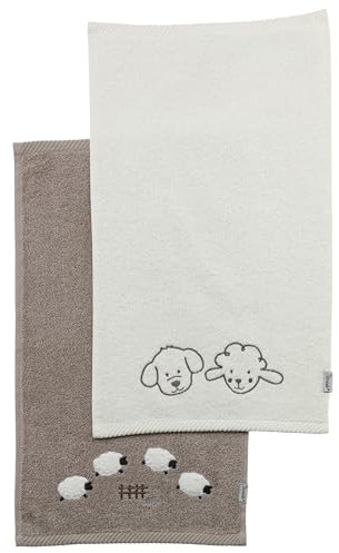 Sterntaler Kinderhandtuch 2er Pack Bauernhof - Handtücher Set aus saugfähiger Baumwolle angenehm auf der Haut - Kinder Handtücher mit schönen Webkanten und Applikation, Sandfarben