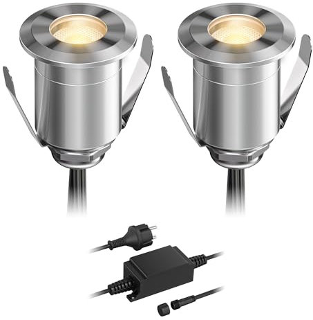 ledscom.de LED Boden-Einbauleuchte BINO für außen, IP67, 32mm Ø, warmweiß, 2er Set