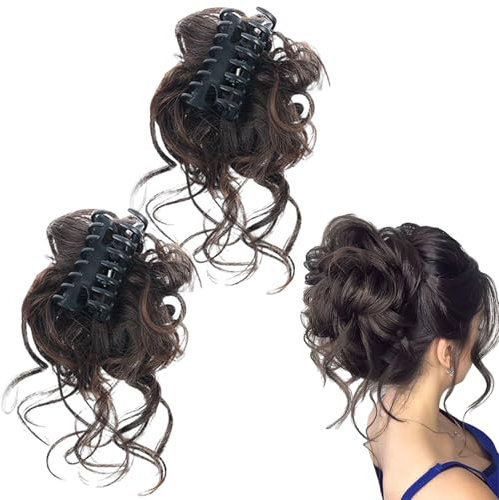 GUTERTOP 2 Stück Haarteile für Dünnes Haar, Braun-Schwarz Haarteil mit Klammer, Haarklammer mit Haaren für Damen Mädchen