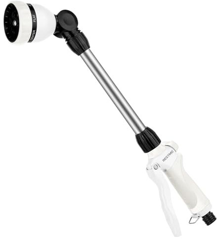 RESTMO Estesa Pistola per Irrigazione a 7 Modelli Regolabili,Pistola a Spruzzo con Testa Girevole a 180°,per Irrigazione di Piante, Lavaggio Auto, Doccia per Animali Domestici, Bianco