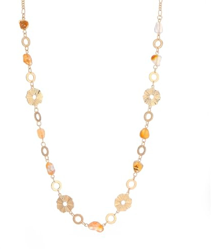 Dazylleco Boho Long Gold Necklaces for Women Irregular Natural Stone Bead Statement Necklace Dainty Birthday Wedding Party Gold Costume Jewellery Gifts(Amber)