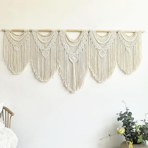 Extral Large macrame wall hanging, 71'' W x 32'' L boho wall art tapestry wall decor for urban entryway,living room,bedroom decor, headboard woven wall art, big fiber art over couch art for Yarn hallway