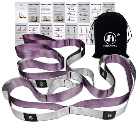 Foyer Nuage Stretch Bands for Exercise, Non Elastic Yoga Stretching Strap with Loops, 3.8cm x 2.45m, Stretching Bands for Physical Therapy, Yoga, Pilates, Dance, Gymnastics Exercise(Purple)