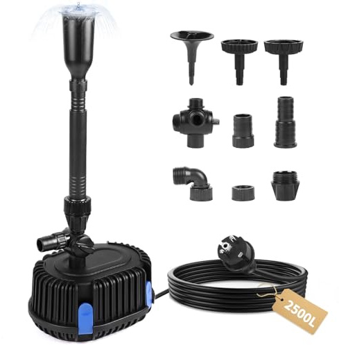 DBREAKS Pompa per Fontana 2500L/H 2,7M, Pompa per Laghetto con Cavo di Alimentazione da 10 M, Pompa ad Acqua Sommersa con Spugna Filtrante 45W, Pompa per Torrente, per Giardino, Laghetto, Fontana