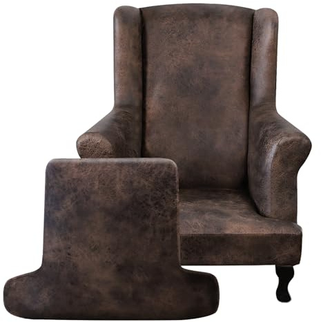 ANARACHON Leather Look Wingback Chair Covers, 2-Piece Wing Chair slipcover,Stretch Wing Back Armchair Slipcovers with Elastic Bottom, Soft Spandex FurnitureProtector for Living Room (Brown #2)