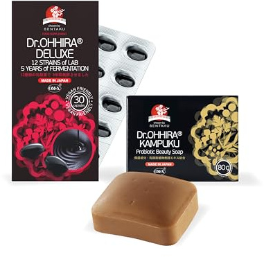 Dr OHHIRA Deluxe Probioticos 5 Años Fermentacion 100 Mil Millones UFC 30 Capsulas mas Kampuku Jabon Probiotico 80 g Sistema Microbiota Intestinal y Cutanea