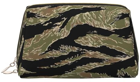 Bolsa de maquillaje de camuflaje a rayas de tigre con compartimentos, bolsa de aseo portátil para mujer, Gold, One Size