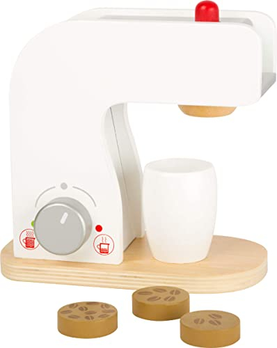Small Foot Kaffeemaschine aus Holz mit Dreh-und Druckknöpfen, ideales Zubehör für die Kinderküche, ab 3 Jahren, 10593
