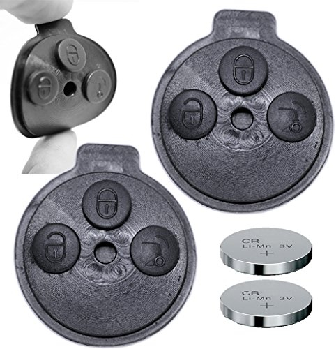 2X Auto Schlüssel Funk Fernbedienung Tastenfeld Gummi + 2X CR2016 Batterie kompatibel mit SMART