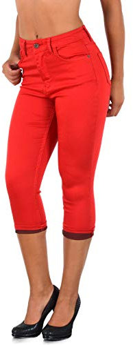 ESRA Damen Capri Hose Hochbund Caprihose-Damen High-Waist Kurze Hose bis Übergröße J316