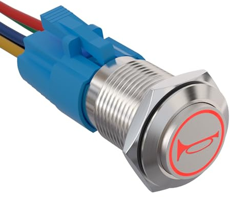 APIELE 16 mm momentan signalknapp tryckbrytare 12 V, med LED vattentät tillfällig tryckknappsbrytare med förkopplad kontakt, bil RV lastbil båt på/av-knapp strömbrytare (röd)