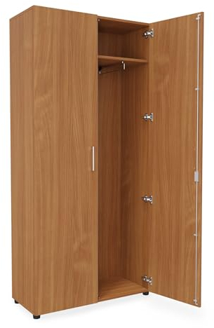 Putzmittelschrank mit Profi-Schließsystem | Raumpflegeschrank Besenschrank Lagerschrank mit 6 Fächern u. Kleiderstange | Aufbewahrungsschrank Umkleideschrank Mitarbeiterspind (Buche)