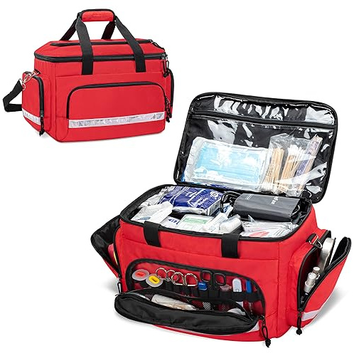 Damero Medical Trauma Bag, First Aid Bags Empty Medical Bag with Detachable Dividers, Ideal for Nurse, Physical Therapists, Doctors, Red (BAG ONLY)