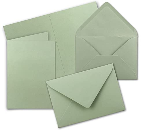 Faltkarten SET mit Brief-Umschlägen DIN A6 / C6 in Eukalyptus (Grün) - 50 Sets - 14,8 x 10,5 cm - Serie FarbenFroh