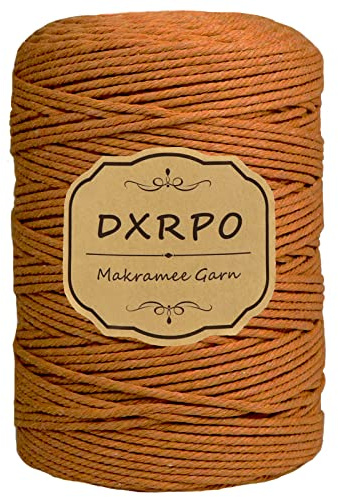 DXRPO Makramégarn, naturligt bomullsgarn för att knyta makramé, perfekt snöre för vägghängning, blomkorg, gör-det-själv-hantverk, växthängare eller som boho-dekoration, 3 mm x 300 m (mörkbrunt