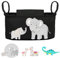 GLÜCKSWOLKE Kinderwagen Organizer - 12 Motive I Kinderwagentasche verschließbar I Kinder Buggy Tasche mit Feuchttuchspender I Baby Stroller Bag Black I Aufbewahrungstasche (Emil Elefant I schwarz)