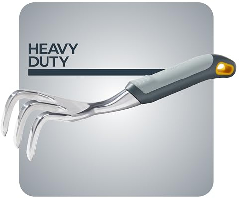 Woodland Tools Heavy Duty Hand Cultivator, 3-Prong Garden Claw Tiller Tool with Anodized Aluminum Head and Soft Ergonomic Grip, Manual Soil Cultivator for Weeding, Digging, and Breaking Up Dirt