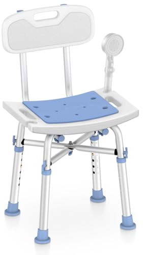Delog Heavy Duty Shower Chair with Back 500lb, Padded Bath Seat with Height Adjustable, Tool Free Anti-Slip Shower Bench Bathtub Stool for Elderly, Senior, Handicap & Disabled