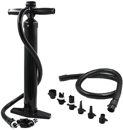 Double Action Hand Pump, Max 1.8BAR (26PSI) SUP Hand Pump, Hand-Powered Manual Air Pump w/Pressure Gauge, High-Pressure Super Pump With 6 Nozzles for Air Beds, Kayaks, Inflatable Tent hand pump