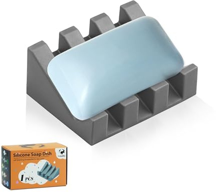 Coipdfty Self Draining Soap Dish Holder,Silicone Soap Dish,for Bathroom,Kitchen, Sponges，Can Extend Soap Life，Keep Soap Bars Dry and Easy Cleaning (Grey,1-Pack)