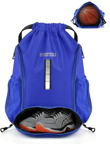 BROTOU Bolsa de deporte, bolsa de fútbol, mochila con cordón, bolsa de deporte con compartimento para zapatos,mochila piscina, bolsa de gimnasio, impermeable, para hombre, mujer, niños, jóvenes