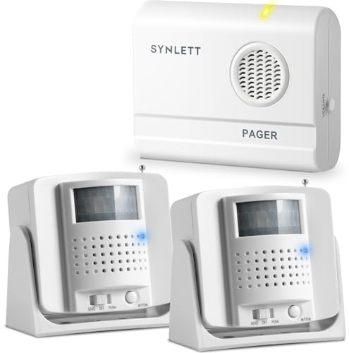 SYNLETT Bed Alarm Caregiver Pager with 2 Wireless Motion Sensors | 2 wireless motion sensors alert caregivers through a portable pager for elderly monitoring, bed safety and fall prevention