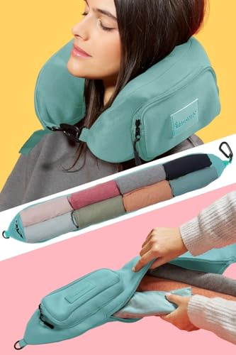 PAGONGO TRAVELLERO Cuscino da Viaggio Riempibile con Vestiti, Taglia Media | Cuscino Aereo, Borsa Cuscino, Viaggio Accessori Utili, Accessori Viaggio, Kit Viaggio (Aqua, Media)
