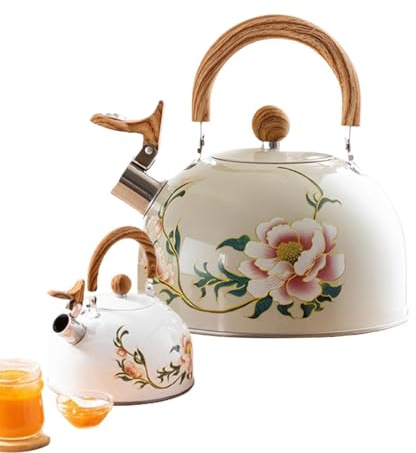 Hervidor de té floral con silbato – Hervidor de agua caliente – con silbato retro de 3 litros con asa para hervir agua para el hogar, cocina, boda