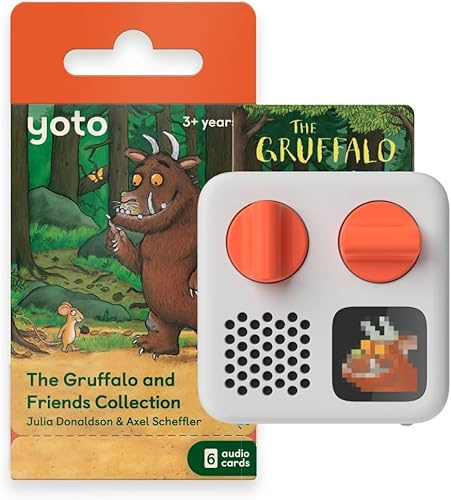 YOTO Mini Édition 2024 + Collection Gruffalo en Anglais, Boîte à Histoires, conteuse avec veilleuse, Horloge, 5 Livres Audio français pour Enfant, Contes musicaux, imagier à écouter