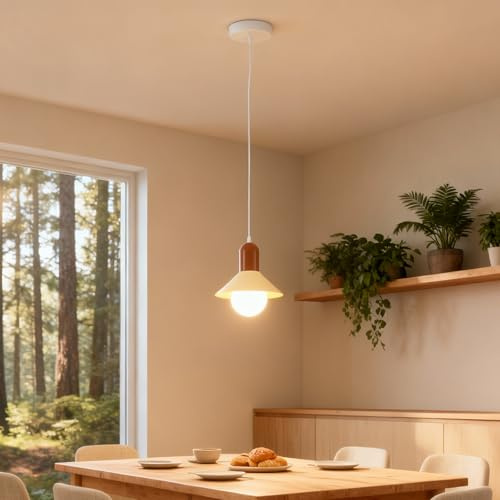 niuniaj Lámpara Colgante Moderna,Lámpara de Techo Colgante en Crema y Marrón, 17CM Lámpara Colgante Escandinavo, Lámpara de Techo con Casquillo E27 para Cocina, Dormitorio, Habitación Infantil
